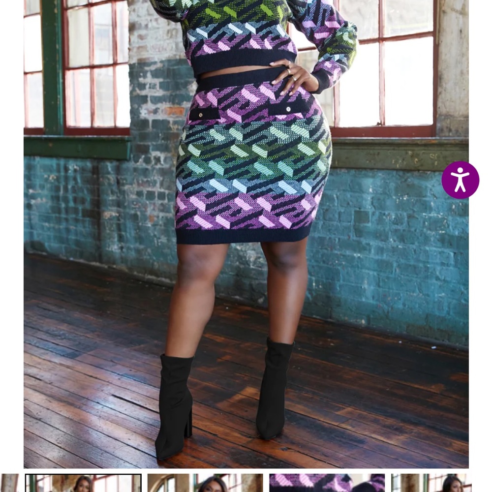 Charisma Geometric Print Sweater Mini Bodycon Skirt
